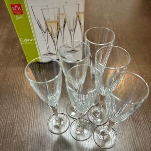 SOLD RCR Fusion set six 6 crystal champagne flutes glasses